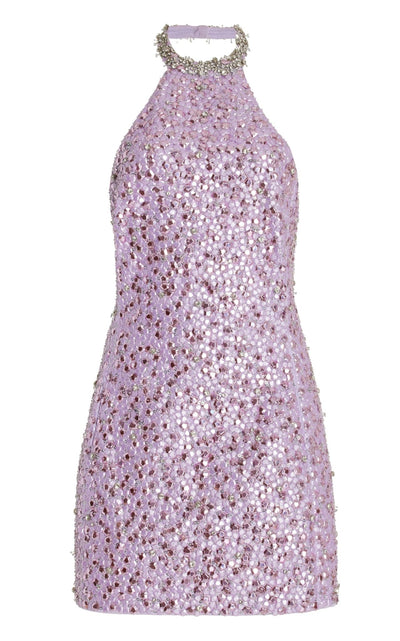 DES_PHEMMES Purple Embroidered Stretch - Cotton Satin Mini Dress - Runway Catalog