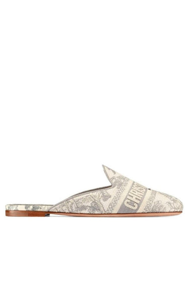 Dior Dior Toile de Jouy Motif Flat Mules in Grey Stone
