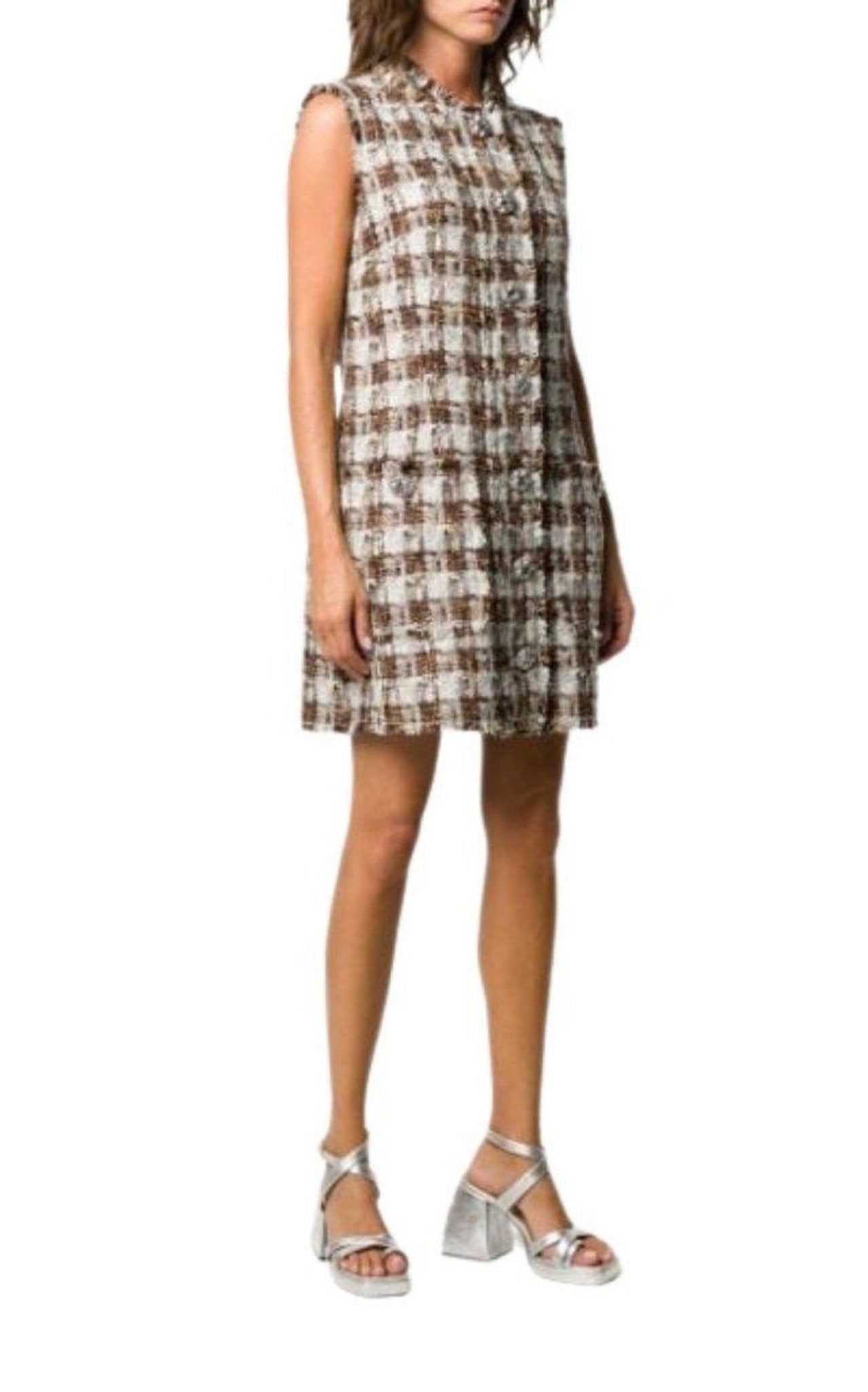 Dolce & Gabbana Embellished Checked Tweed Shift Dress - Runway Catalog