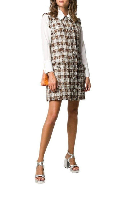 Dolce & Gabbana Embellished Checked Tweed Shift Dress - Runway Catalog