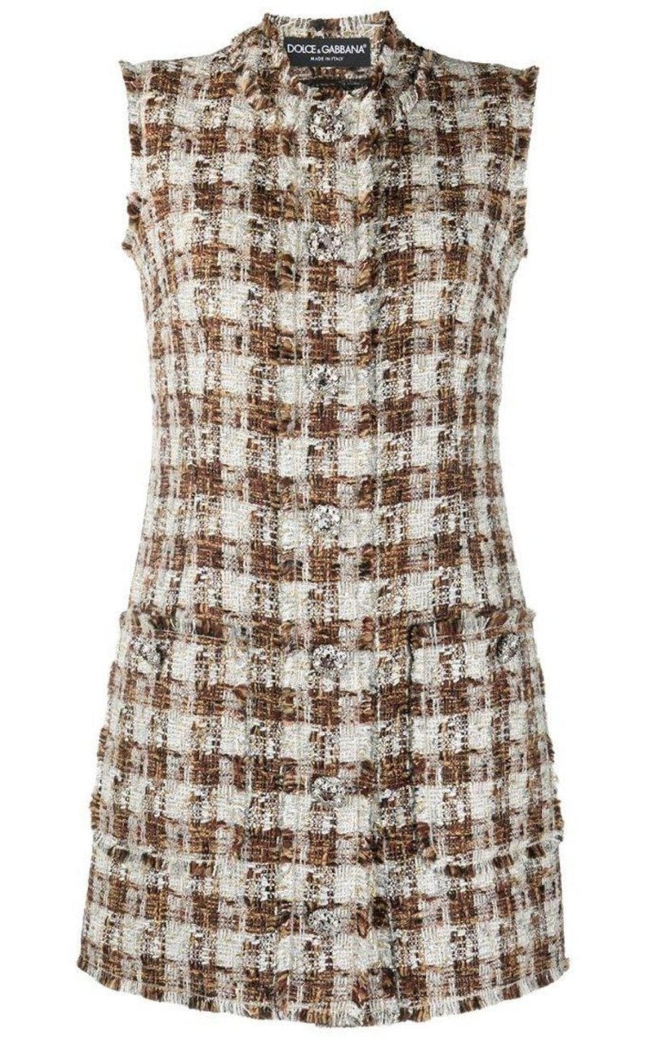 Dolce & Gabbana Embellished Checked Tweed Shift Dress