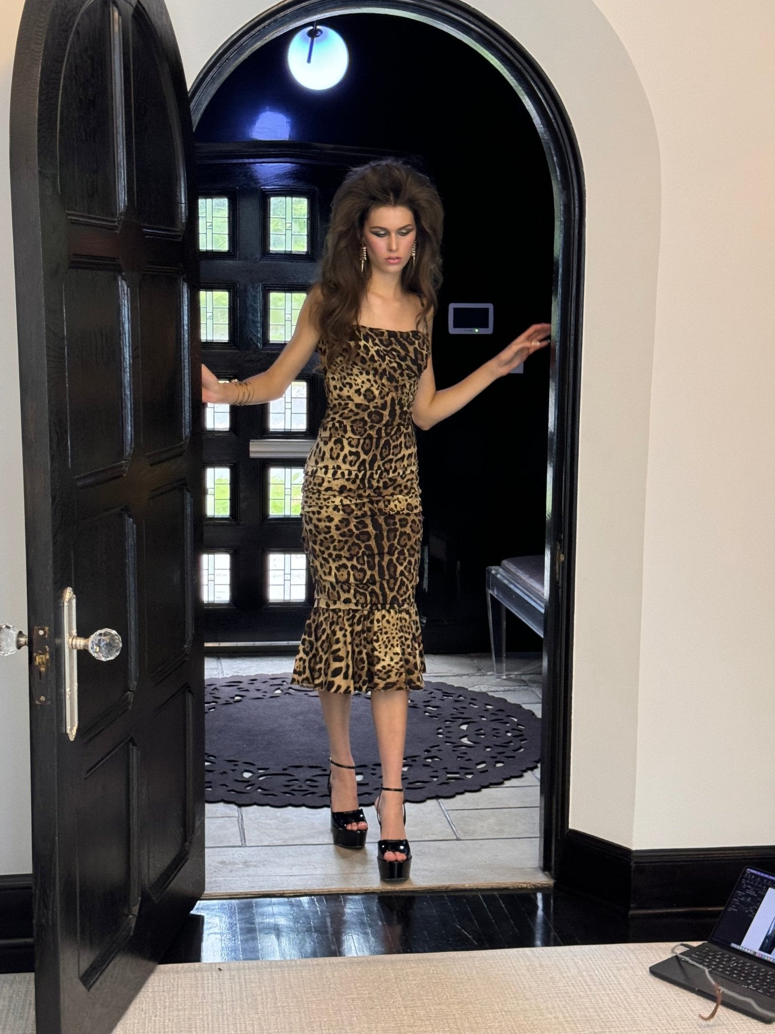 Dolce & Gabbana Ruched Leopard Print Silk Cady Midi Dress - Runway Catalog