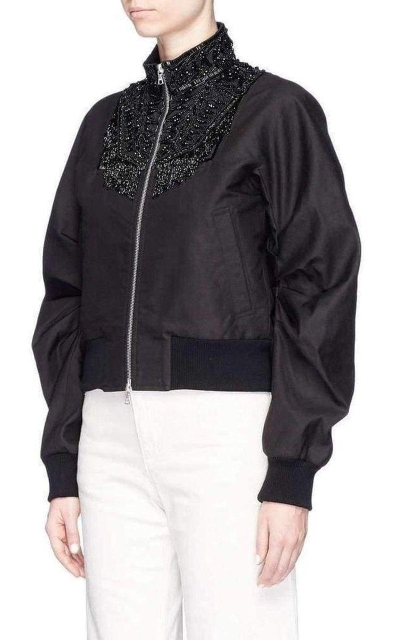 Dries Van Noten Beaded Collar Cotton Bomber Jacket - Runway Catalog