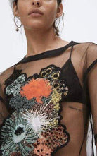 Dries Van Noten Schwarzes transparentes Hemd aus Netzstoff – Runway-Katalog