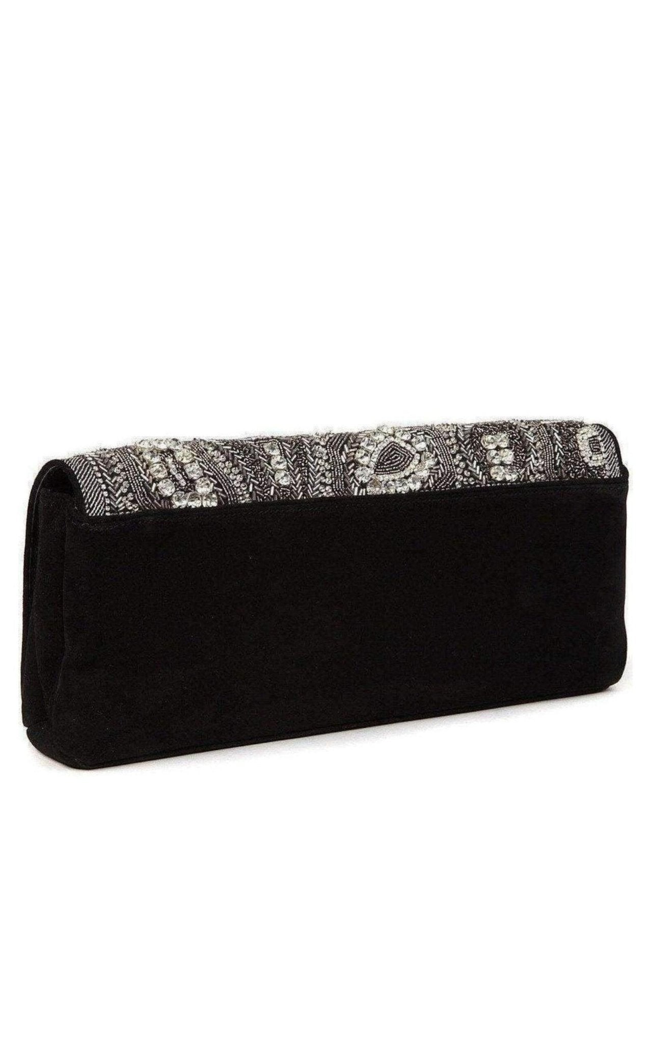 Dries Van Noten Clutch aus schwarzem Nubukleder und Swarovski-Kristallen – Runway-Katalog