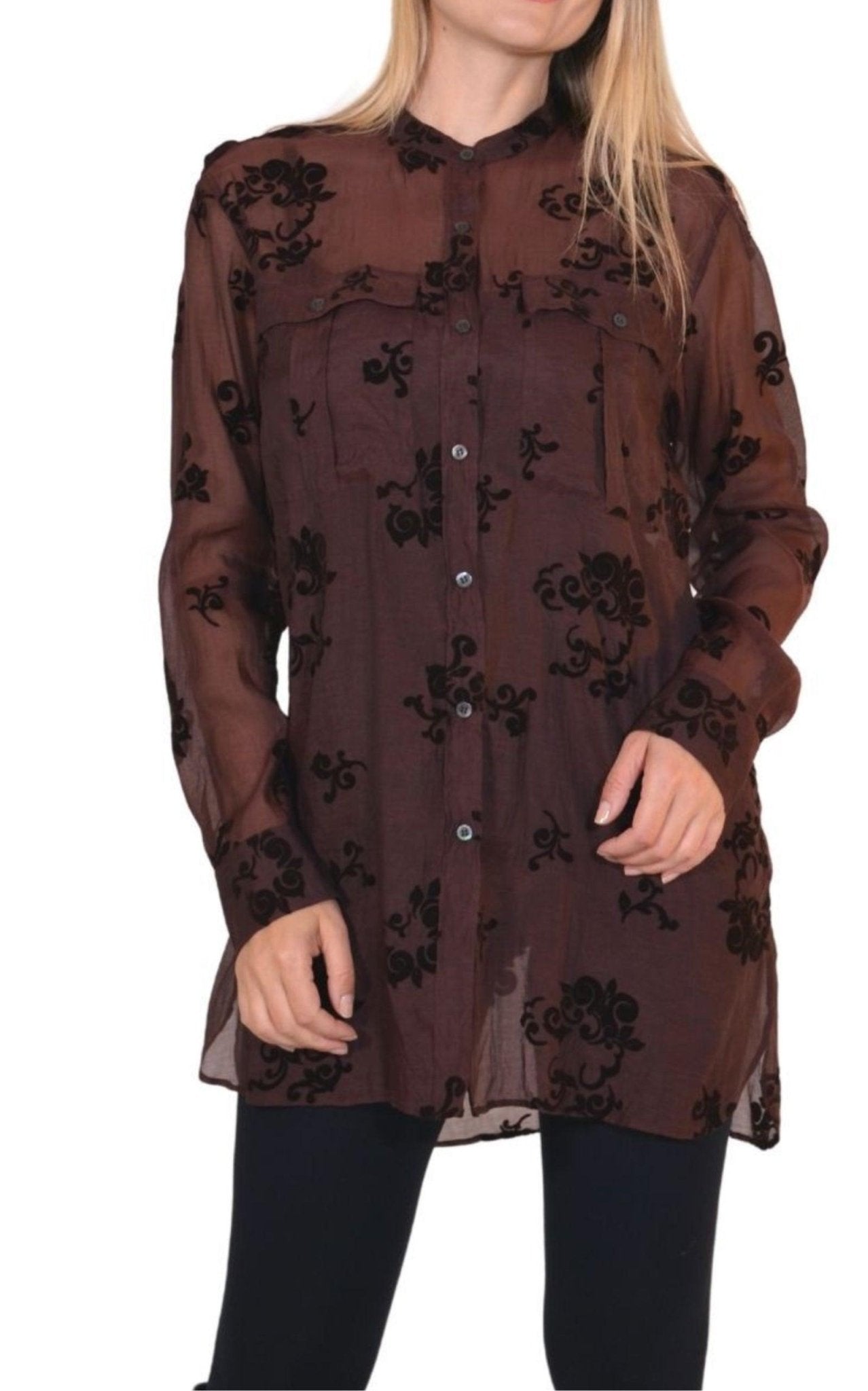 Dries Van Noten Burgundy Floral Silk Blend Shirt - Runway Catalog