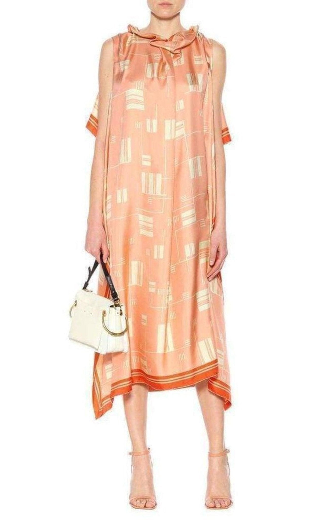 Dries Van Noten Geometrisches Seidenkleid mit Überwurf – Laufsteg-Katalog