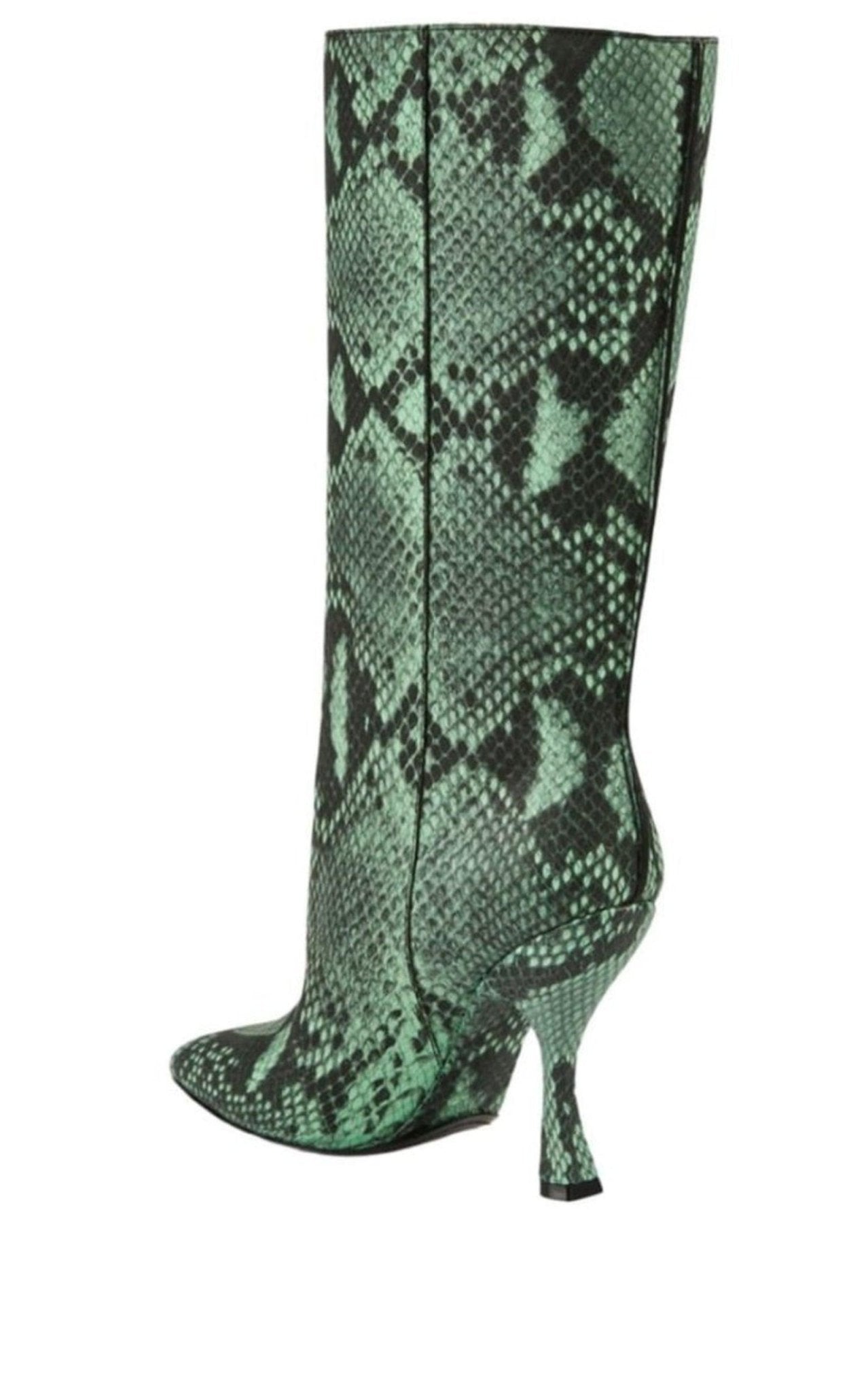 Dries Van Noten Green 100 Snake Print Leather Boots - Runway Catalog