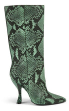 Dries Van Noten Green 100 Snake Print Leather Boots - Runway Catalog