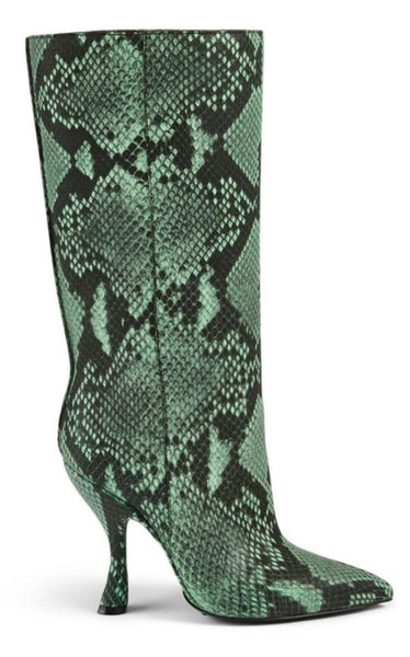 Cuppy様 Dries Van Noten 36.5 ブーツ ダークグリーン Dries Van Noten Green 100 Snake Print Leather Boots - Runway Catalog