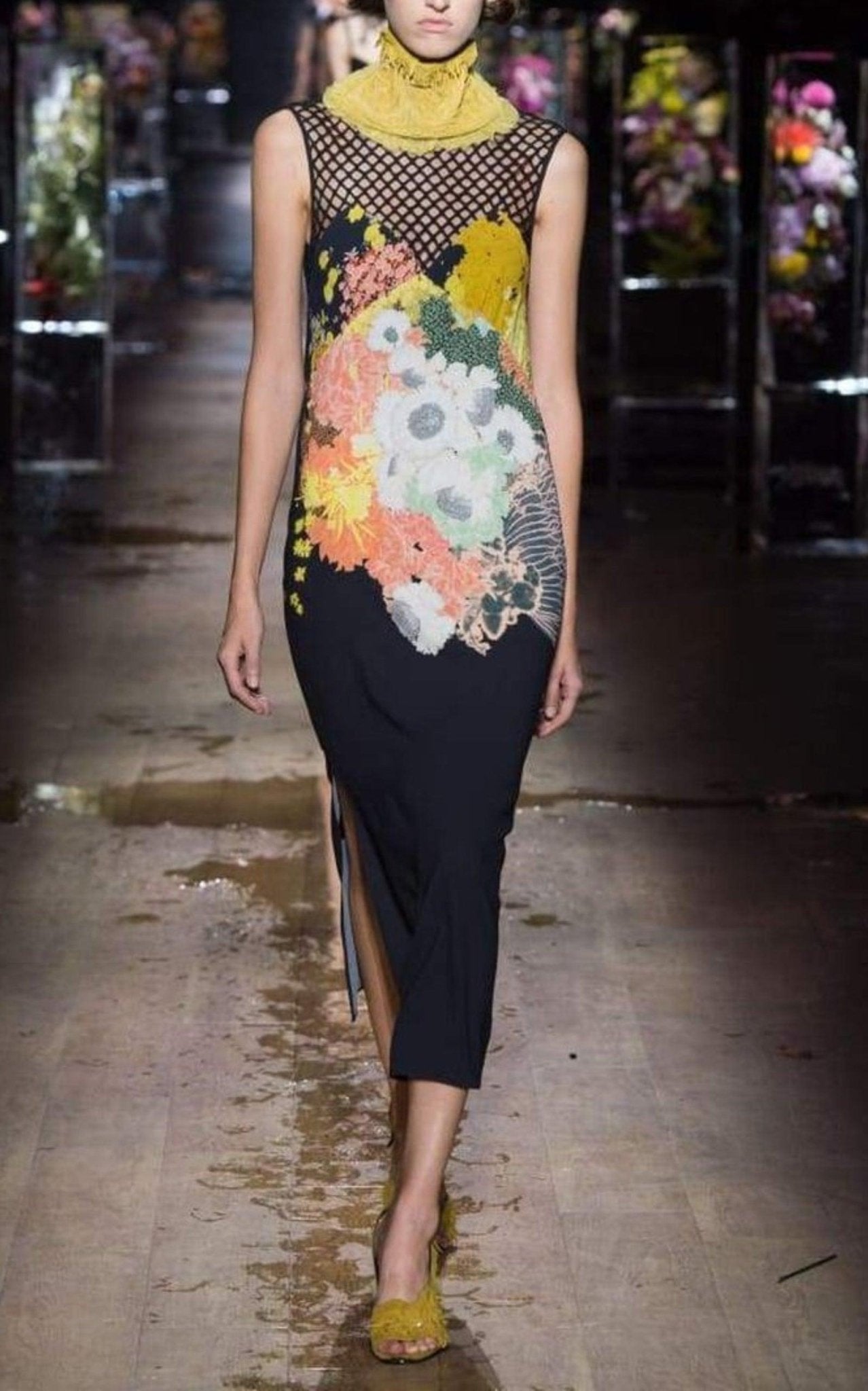 Dries Van Noten Mesh – Maxi-Kleid mit Passe – Laufsteg-Katalog