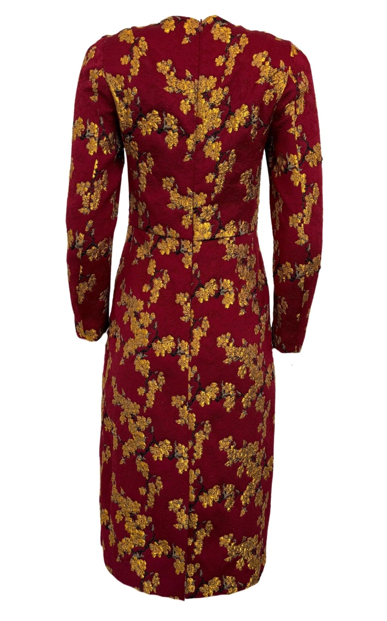 Dries Van Noten Burgundy Gold Floral Jacquard Midi Dress