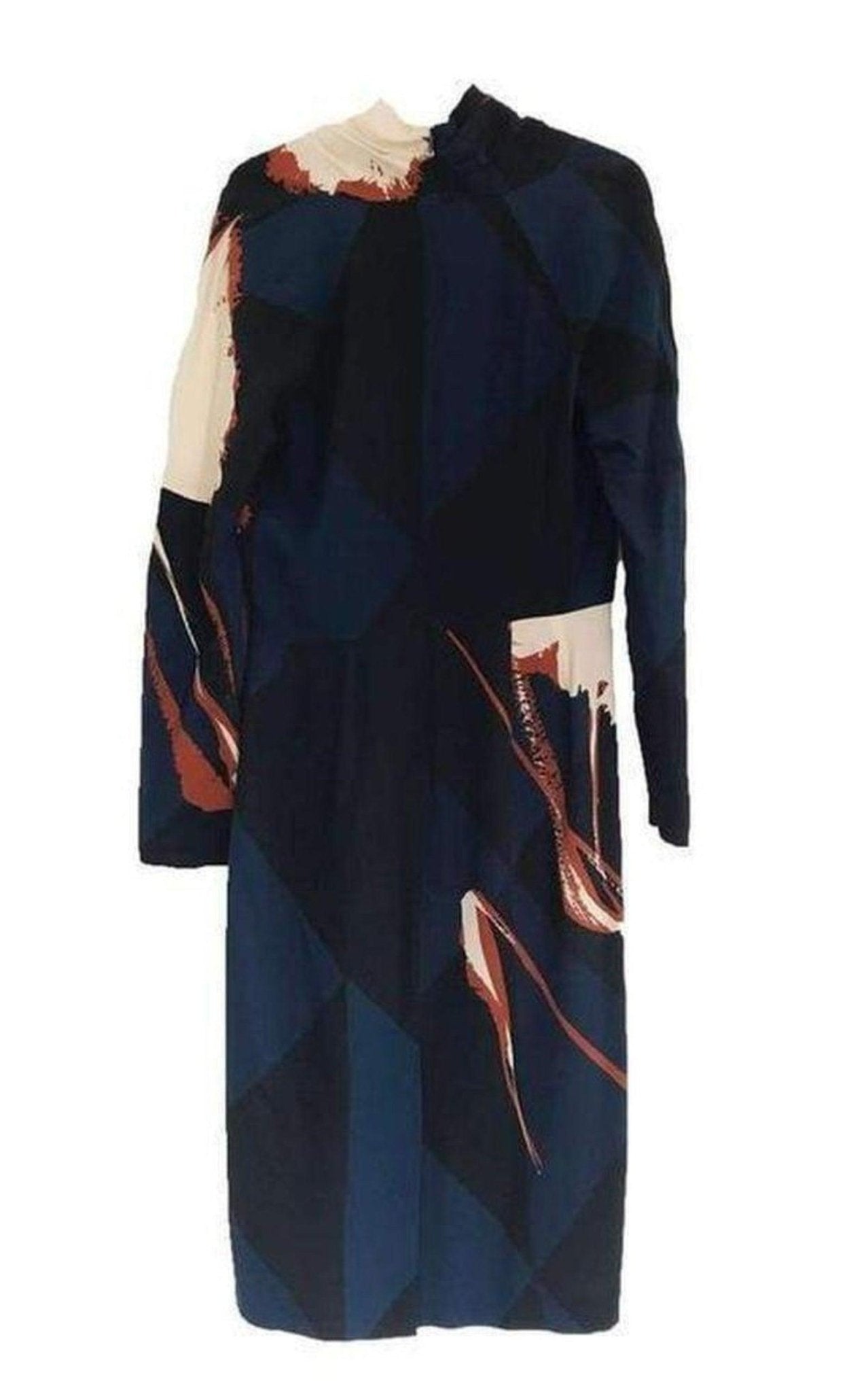 Dries Van Noten Navy Crepe Abstract Print Dress – Runway Catalog