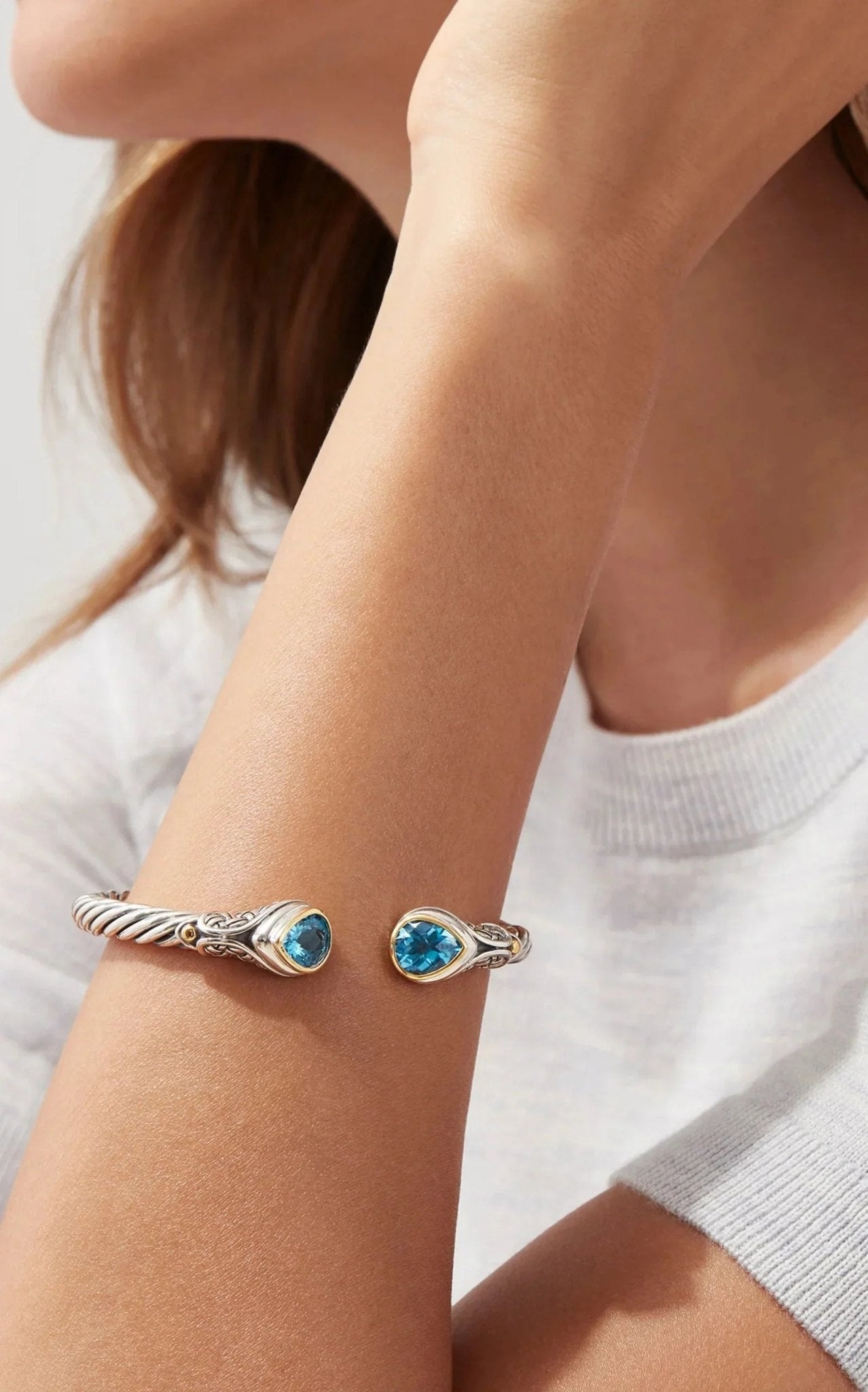 Effy 925 Sterling Silver & 18K Gold Blue Accented Topaz Bangle