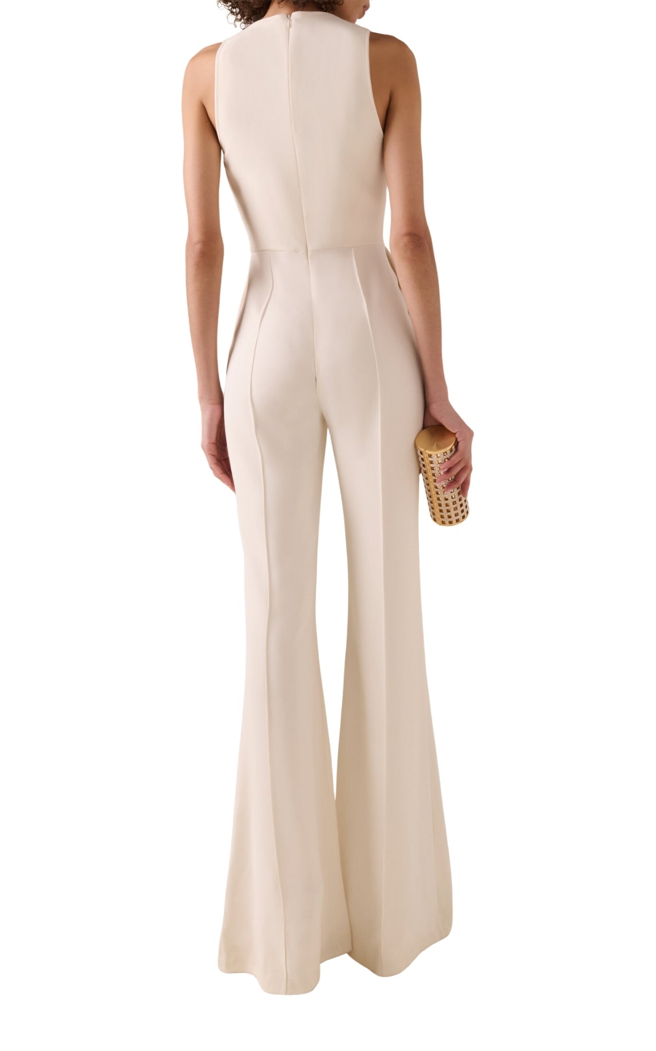 Elie Saab powder white cape detailed cady evening jumpsuit