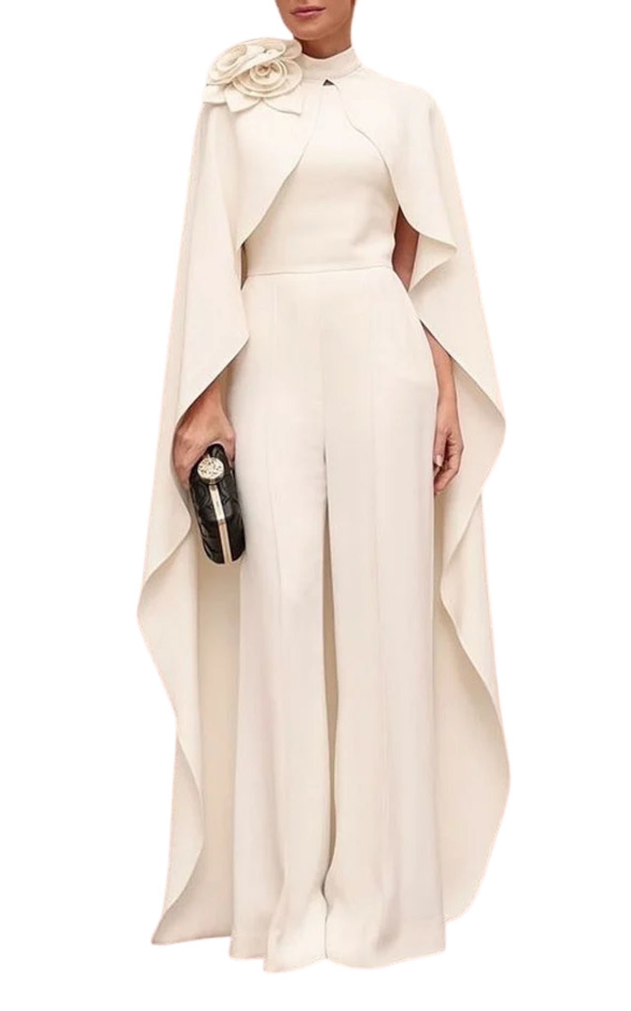 Elie Saab powder white cape detailed cady evening jumpsuit