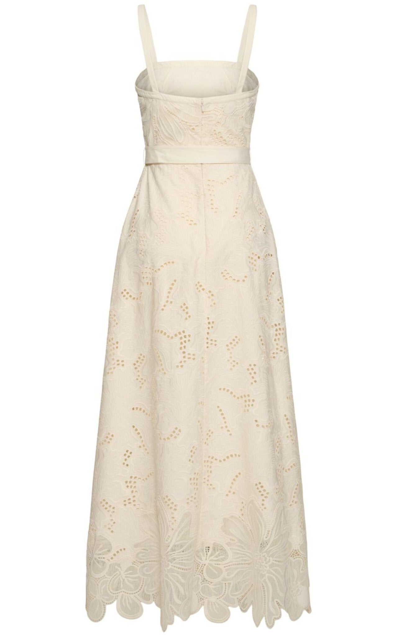 Elie Saab eyelet embroidered cotton-blend midi dress with scalloped hem
