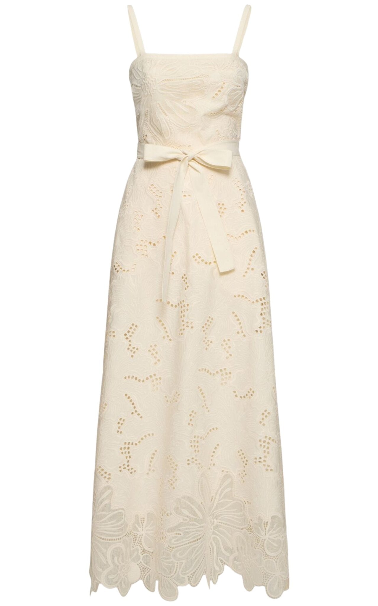 Elie Saab eyelet embroidered cotton-blend midi dress with scalloped hem