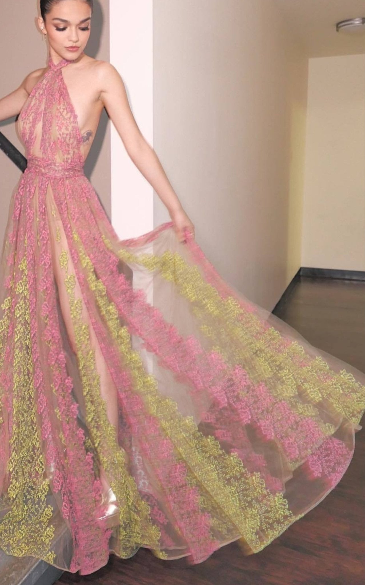 Elie Saab Floral Embroidery Tulle Floral Gown - Runway Catalog