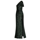 Elie Saab Robe asymétrique en velours vert à paillettes - Catalogue défilé