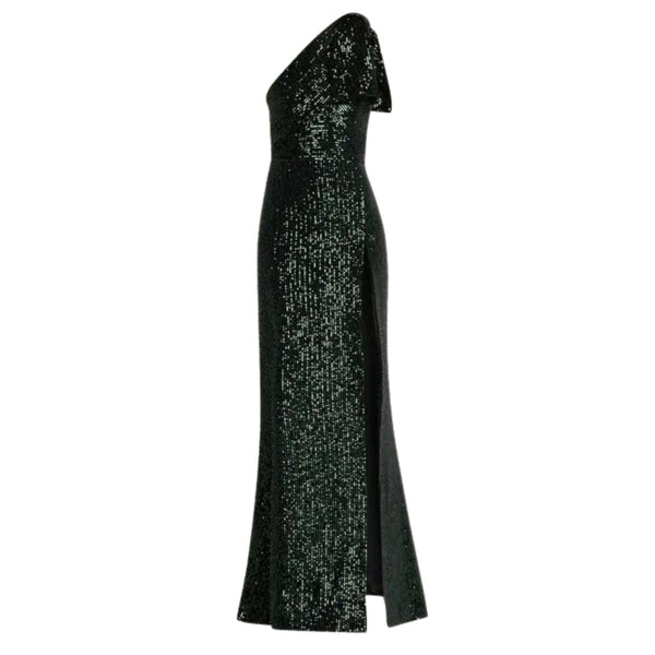 slim fit dress slacks Elie Saab // Green One Sleeve Draped Maxi Dress – VSP Consignment main image 1