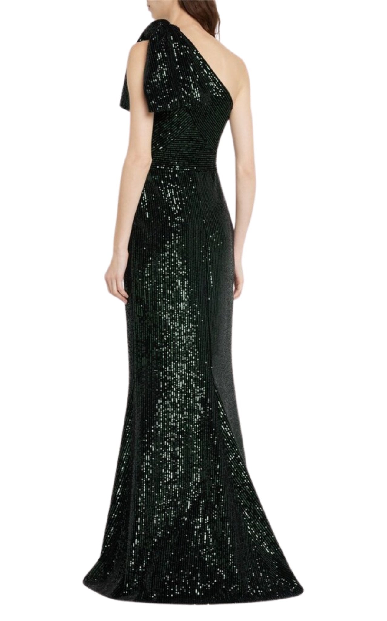 Elie Saab Green Sequinned Velvet One - Shoulder Dress - Runway Catalog