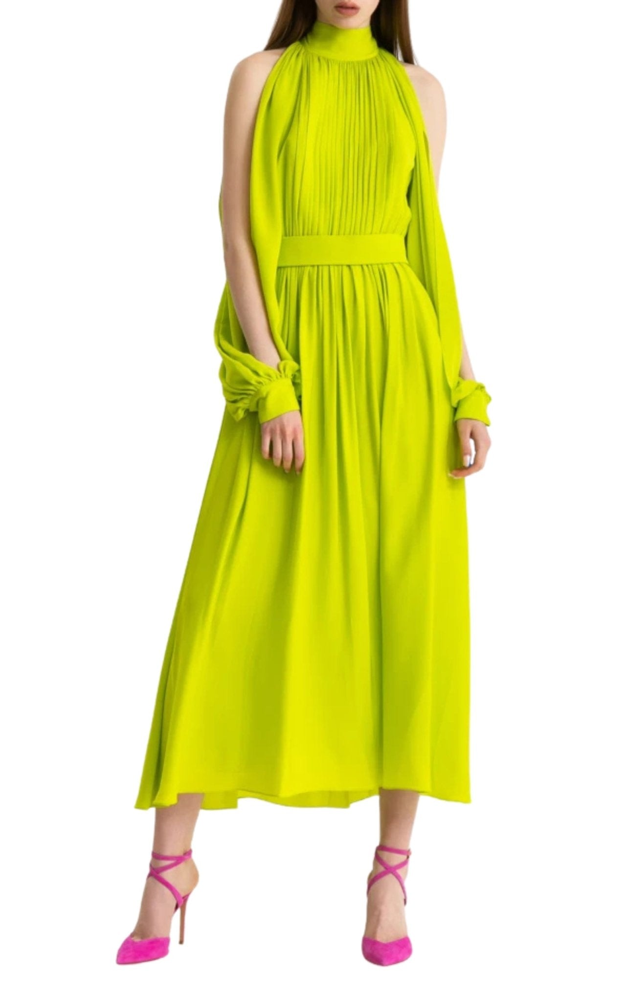 Elie Saab Lime Green Silk Evening Dress