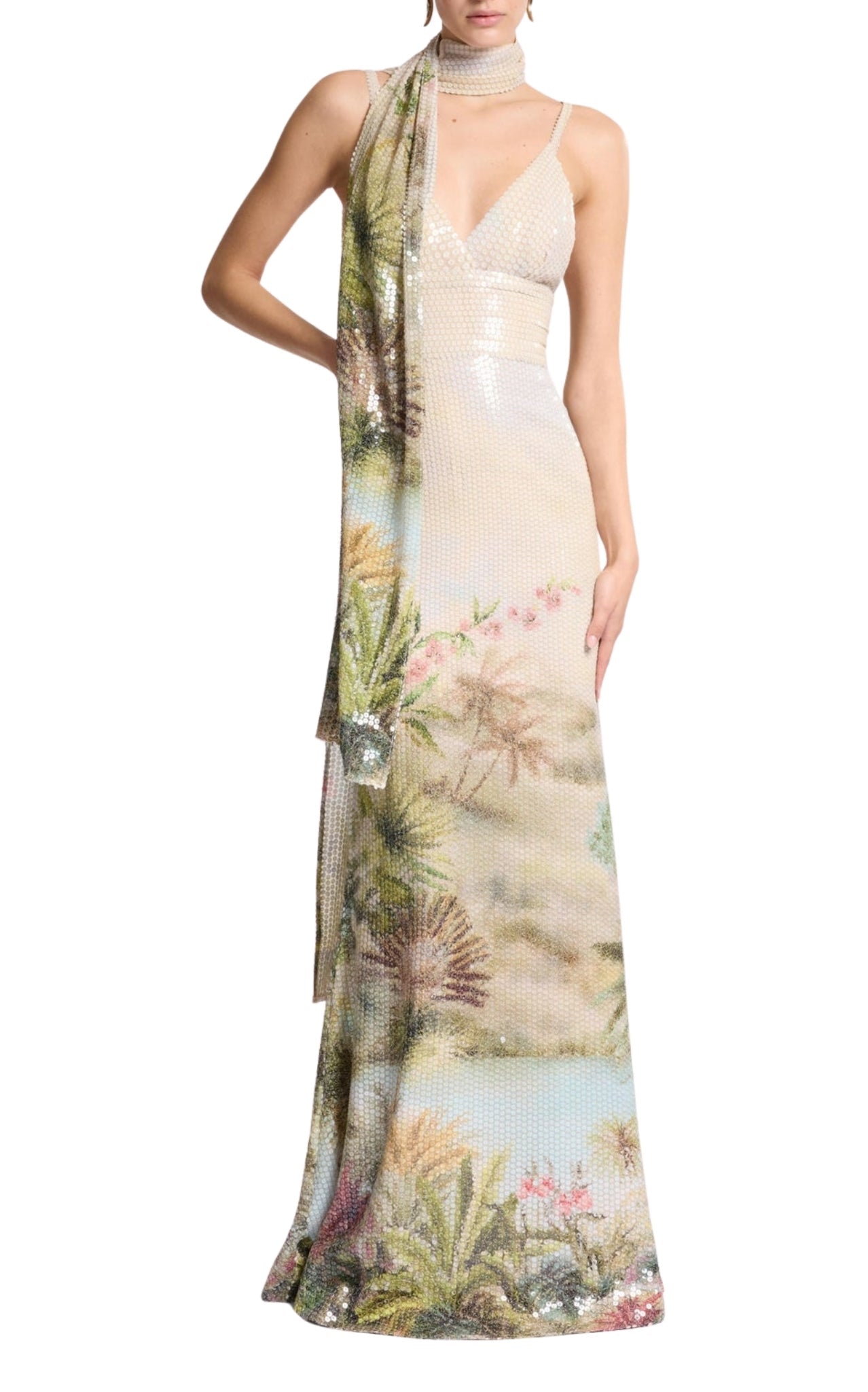 Elie Saab Oasis sequin printed mermaid evening gown with open back