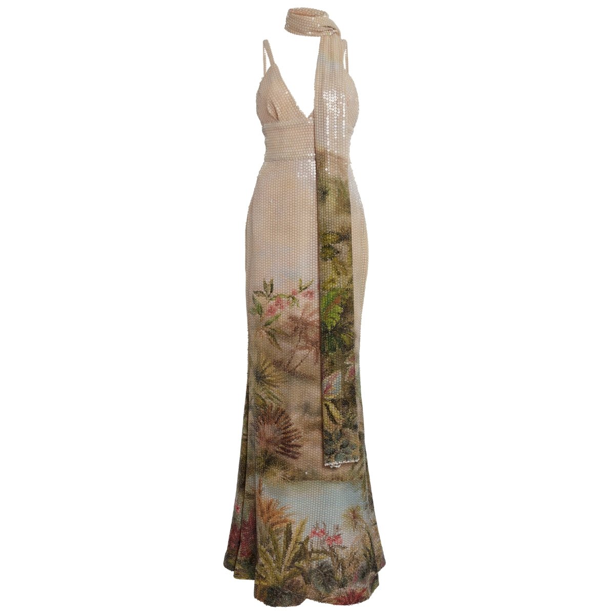 Elie Saab Oasis sequin printed mermaid evening gown with open back