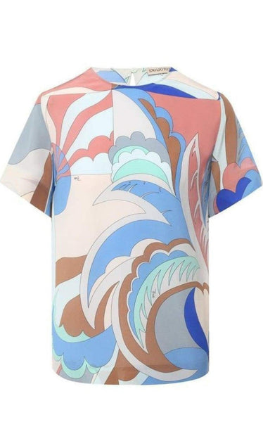 EMILIO PUCCI シルク 半袖ニット / 1HKP10 1H962 Emilio Pucci Acapulco Print Silk-Twill Top