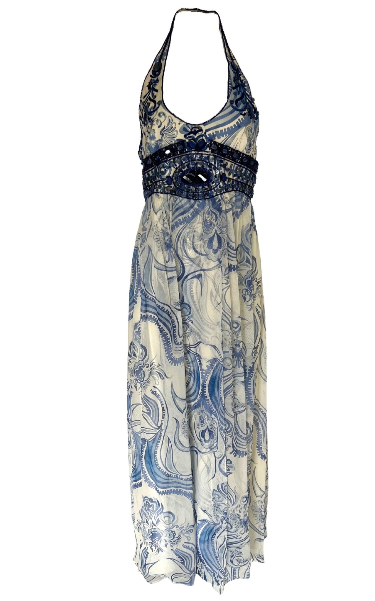 Emilio Pucci Greek Bleach Lazurite Silk Halter Gown Dress