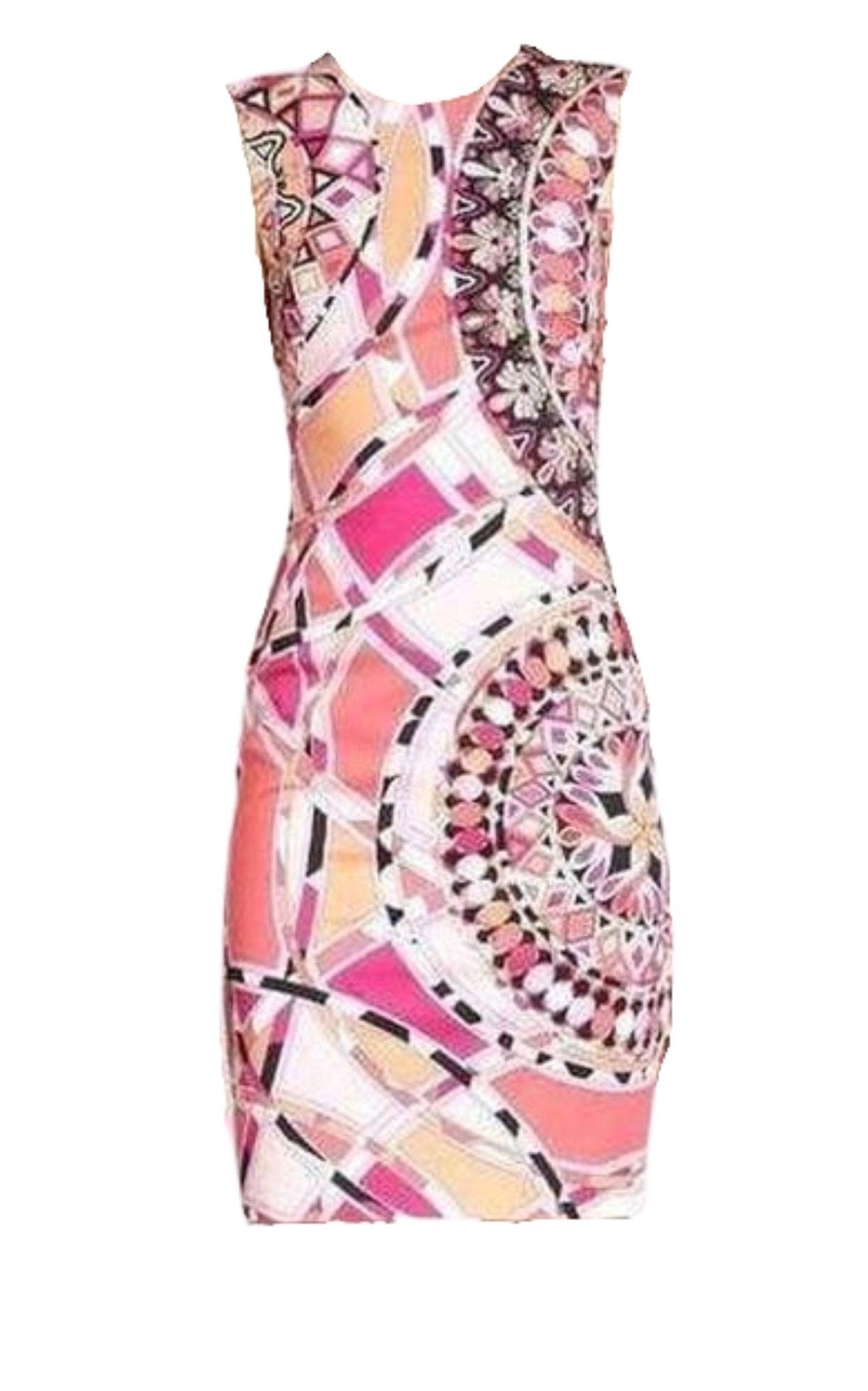 Emilio Pucci Pink Sleeveless Signature Print Sheath Cotton Dress