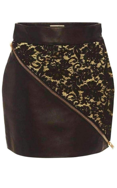 Fausto Puglisi Leather and Lace Mini Skirt - Runway Catalog