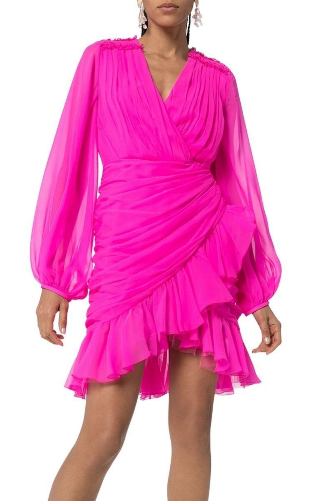 Giambattista Valli Ruched Neon Silk - Chiffon Mini Dress - Runway Catalog