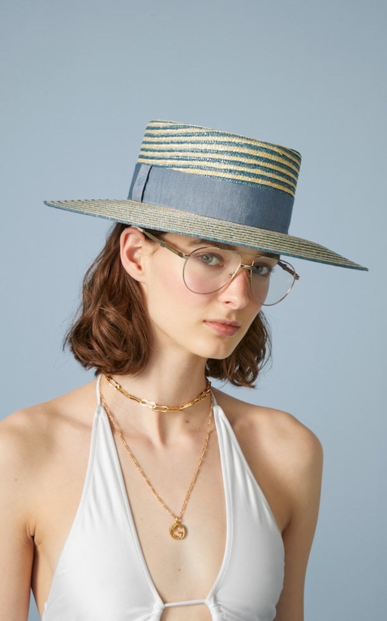 Gucci Alvy Striped Blue Straw Hat - Runway Catalog
