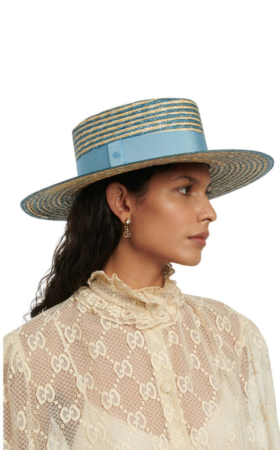 Gucci Alvy Striped Blue Straw Hat - Runway Catalog