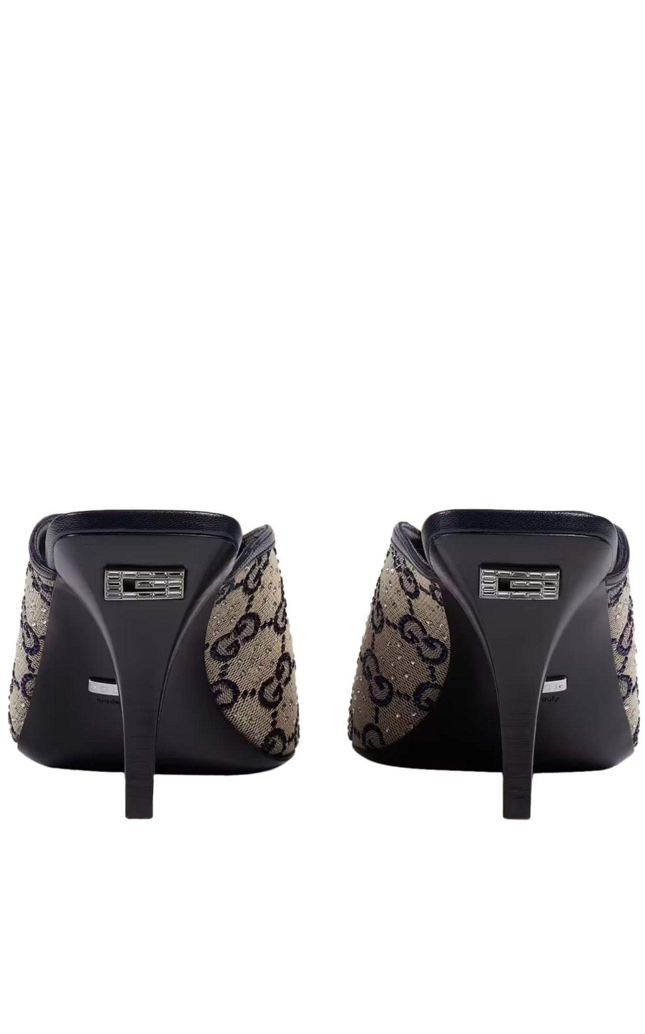 Gucci Beige GG Supreme Canvas Crystal Embellishment Mules - Runway