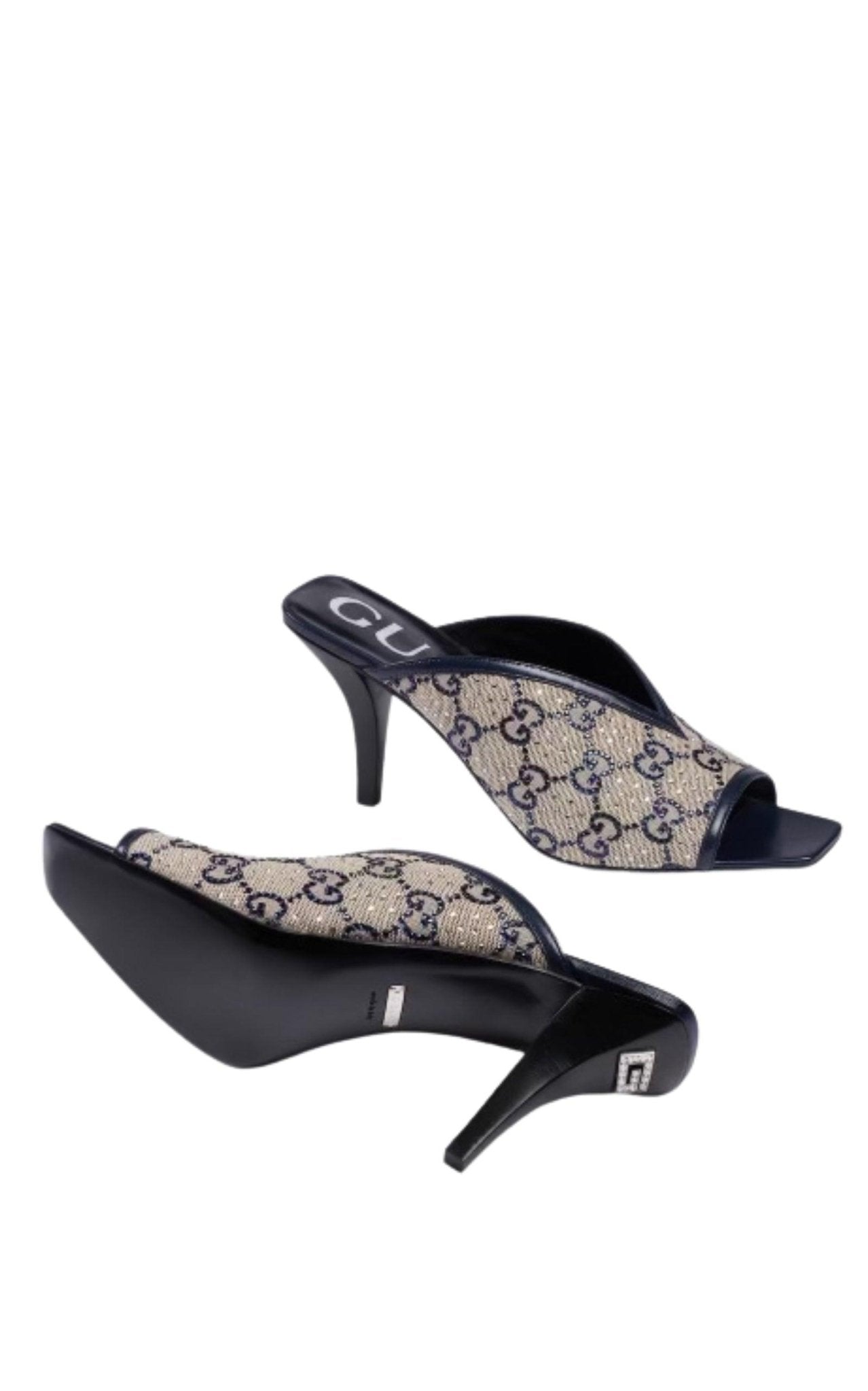 Gucci Beige GG Supreme Canvas Crystal Embellishment Mules - Runway Catalog