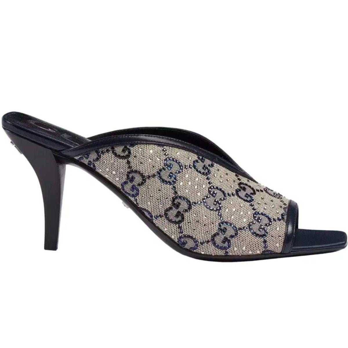 美品 GUCCI　GG柄 キャンバス ウェッジソール　ミュール GUCCI Sol embellished leather-trimmed canvas-jacquard slippers