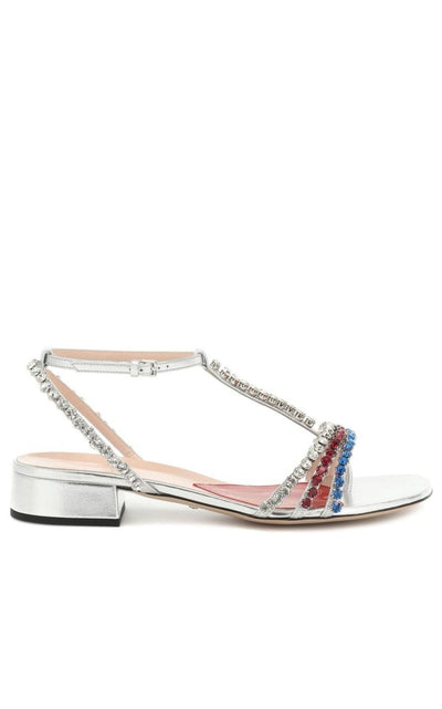 Gucci Bertie Embellished Metallic Leather Sandals - Runway Catalog