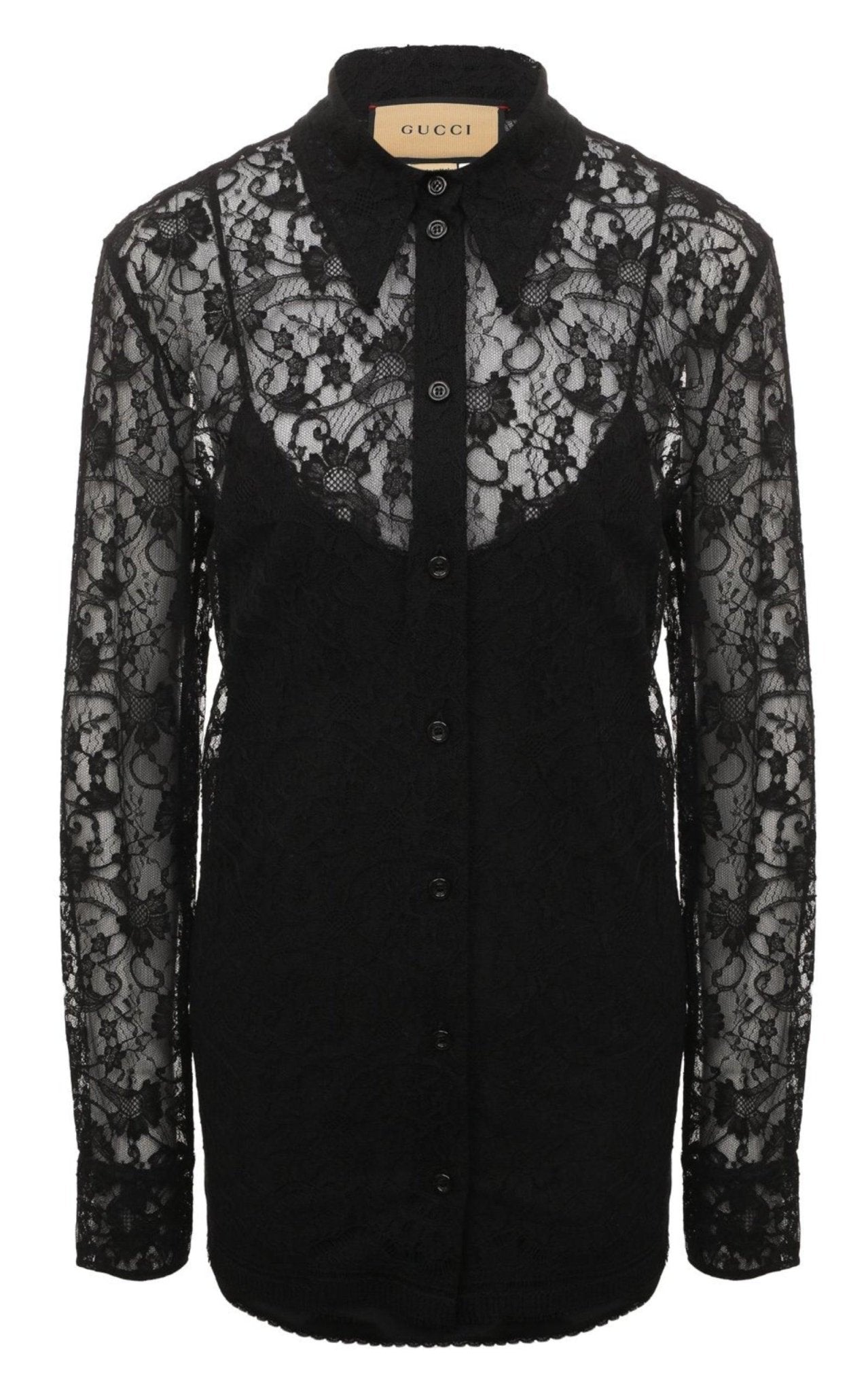 Gucci Black Lace Floral Motif Shirt