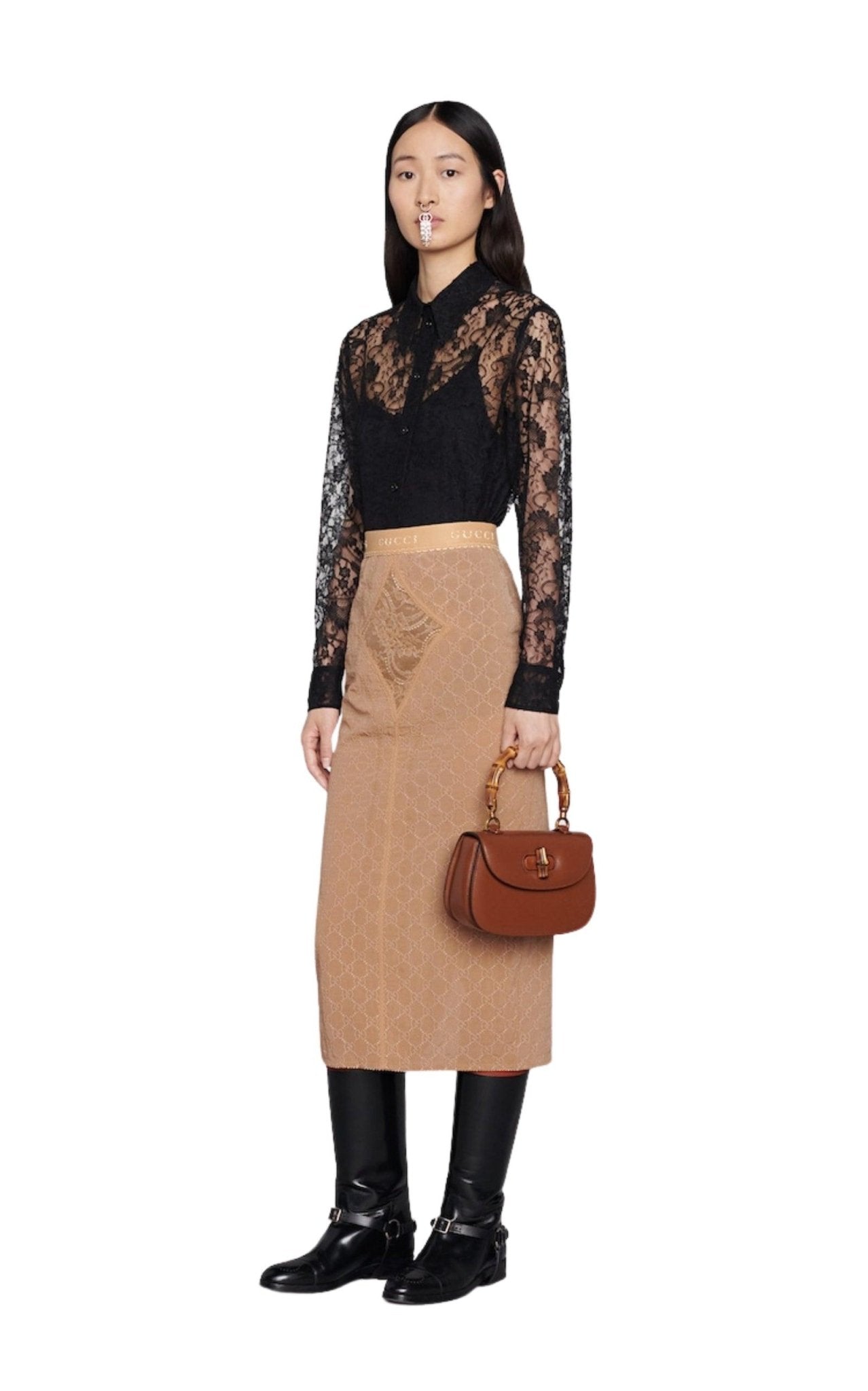 Gucci Black Lace Floral Motif Shirt