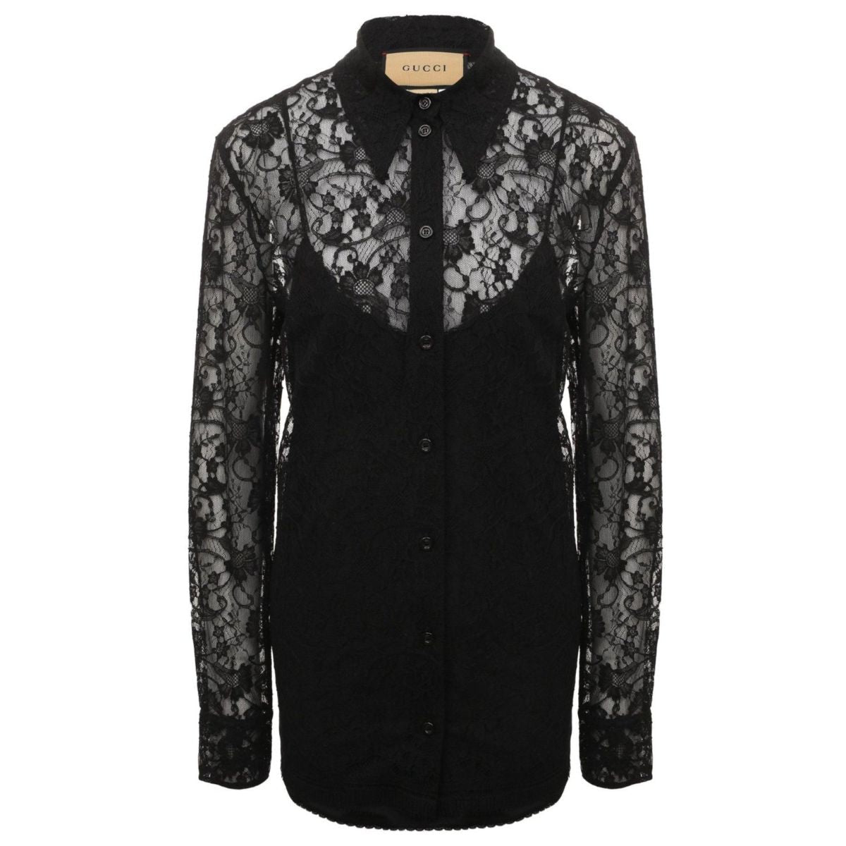 Gucci Black Lace Floral Motif Shirt - Runway Catalog
