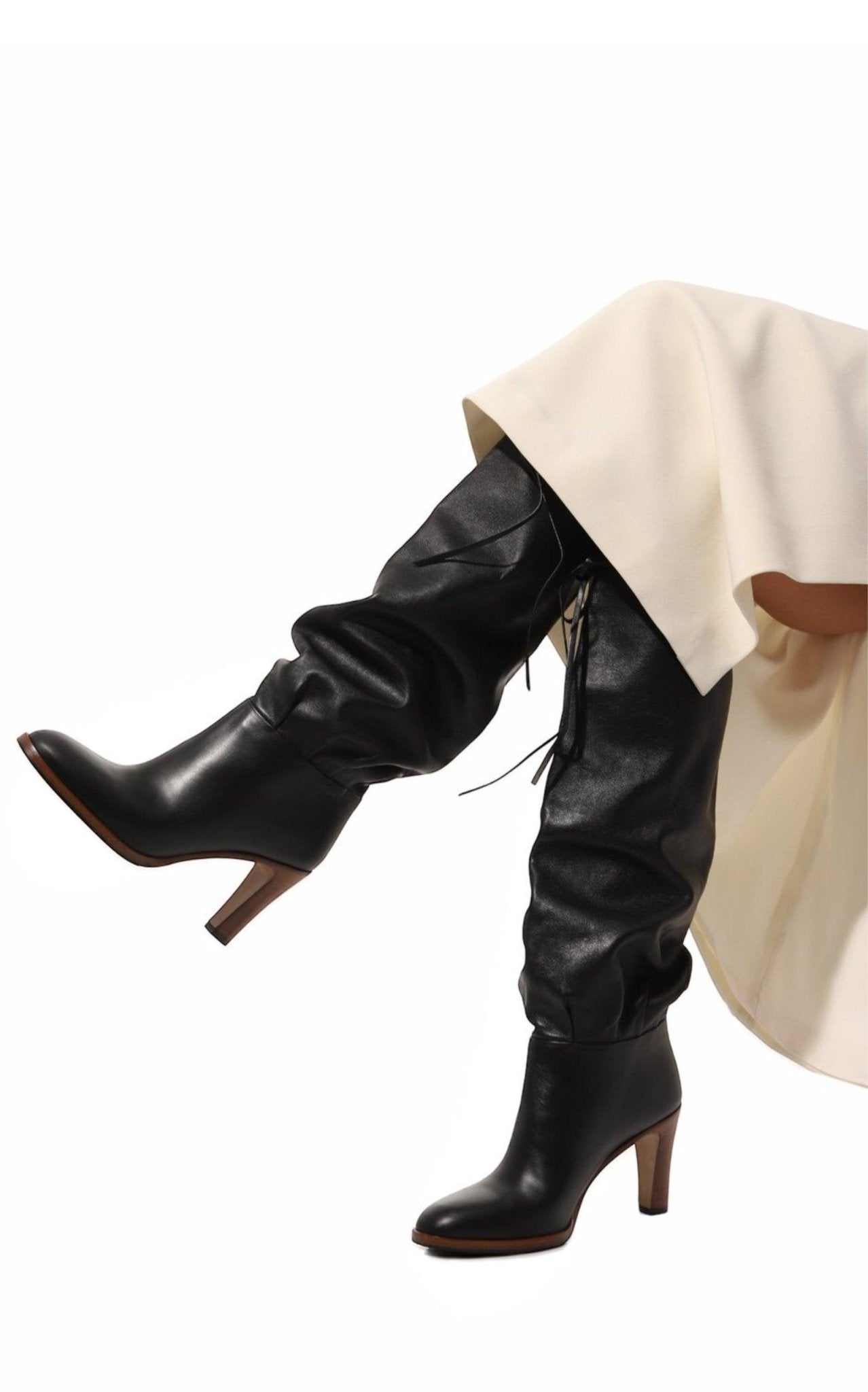 Gucci Black Leather Boots up to the Knee with Mid - heel - Runway Catalog