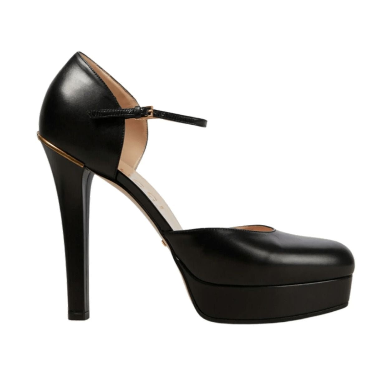 Gucci Pumps aus schwarzem Leder mit Schnalle – Runway-Katalog