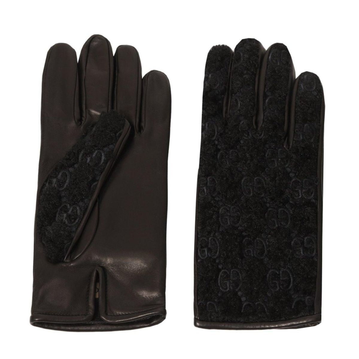 Gucci Black Leather Embossed Monogram GG Gloves - Runway Catalog