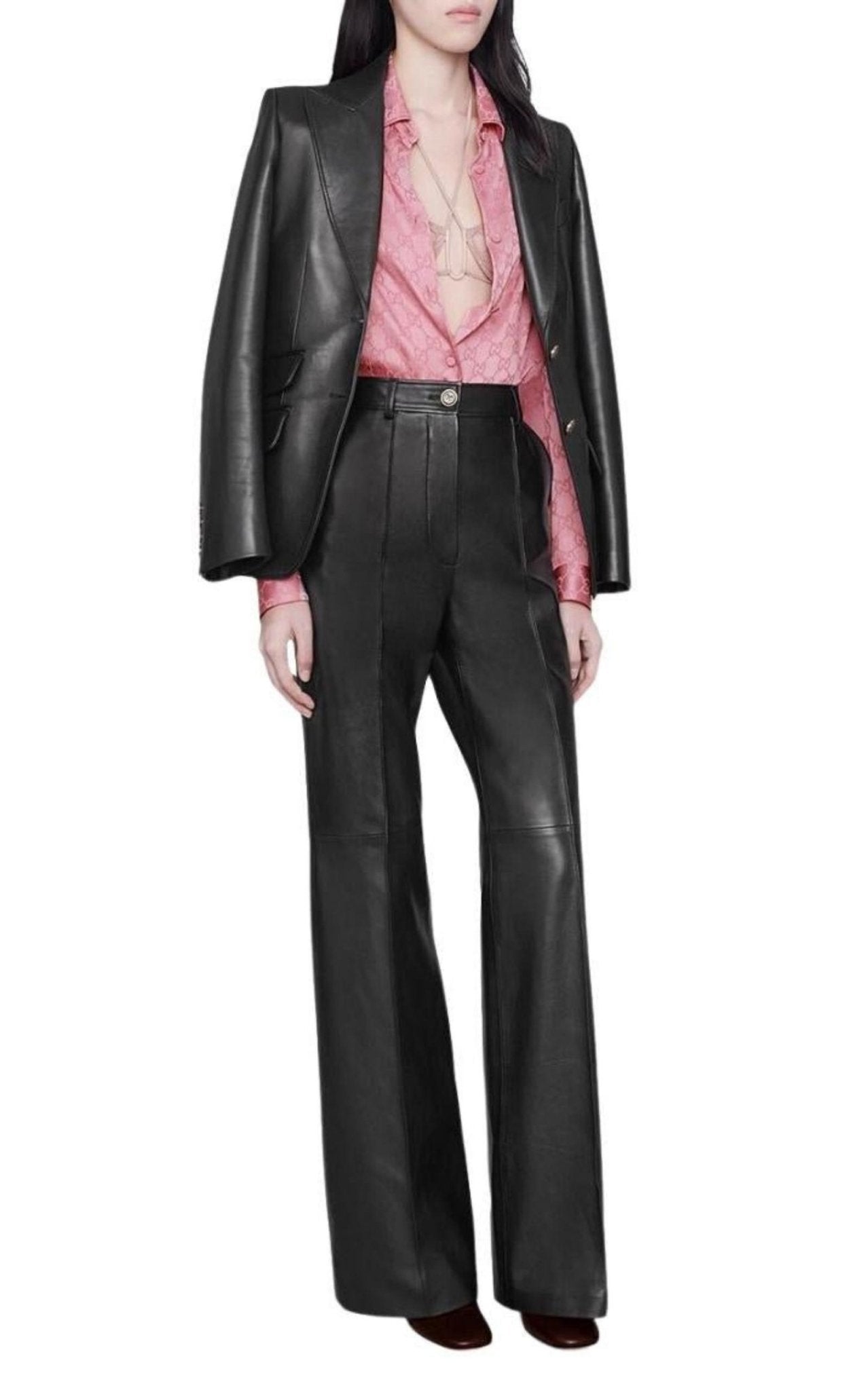 Gucci Black Plonge Leather Flare Trousers