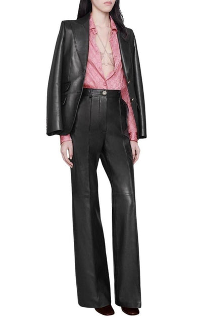 Gucci Black Plonge Leather Flare Trousers - Runway Catalog