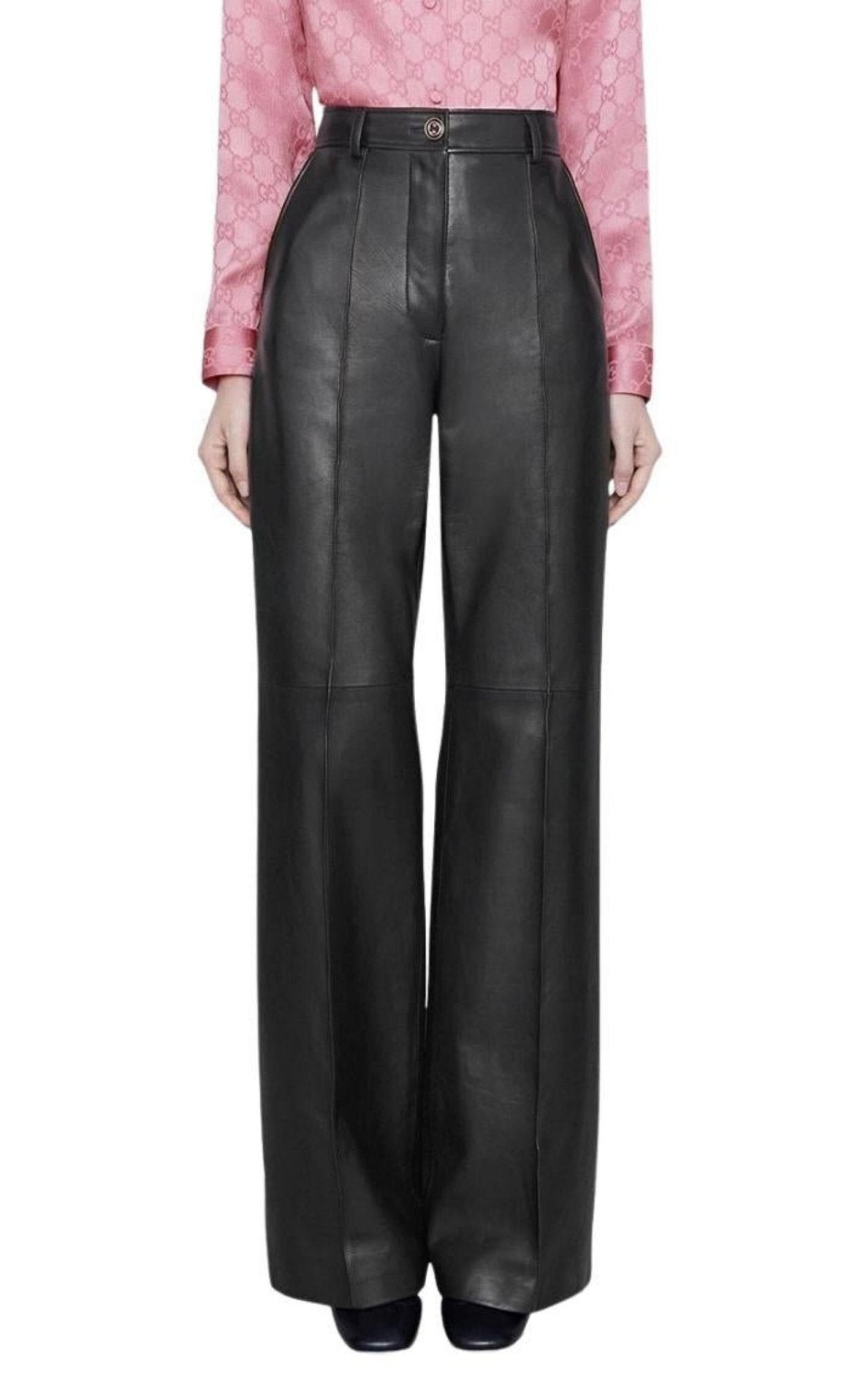 Gucci Black Plonge Leather Flare Trousers