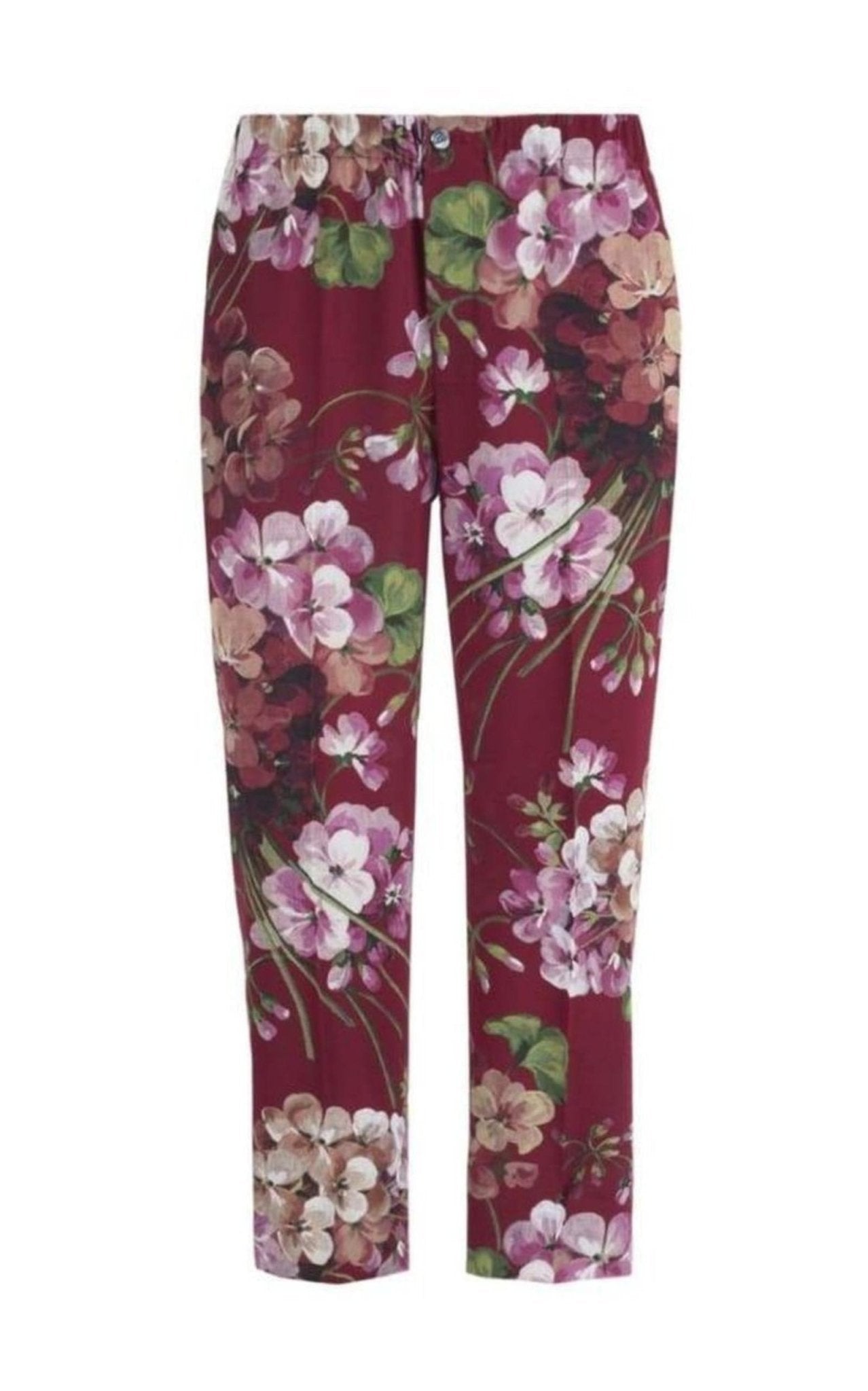 Gucci Blooms Print Silk Pyjama Pants in Burgundy - Runway Catalog